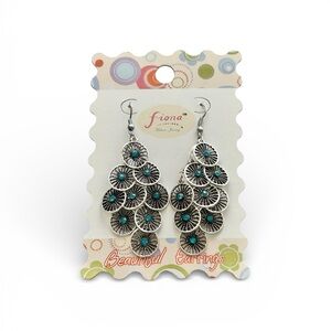 2/$30 NWT Fiona Silver Tone Blue Rhinestone Chandelier Earrings Boho Statement